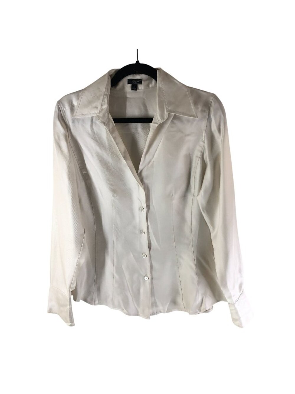 Ann Taylor Womens Silk Blouse Button Down Long Sleeve Ivory 8 - Picture 1 of 5